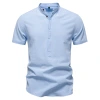 2025 Summer Cross-border new business casual shirt for men, short-sleeved cotton and linen shirt, stand-up collar cotton shirt for men Item Picture